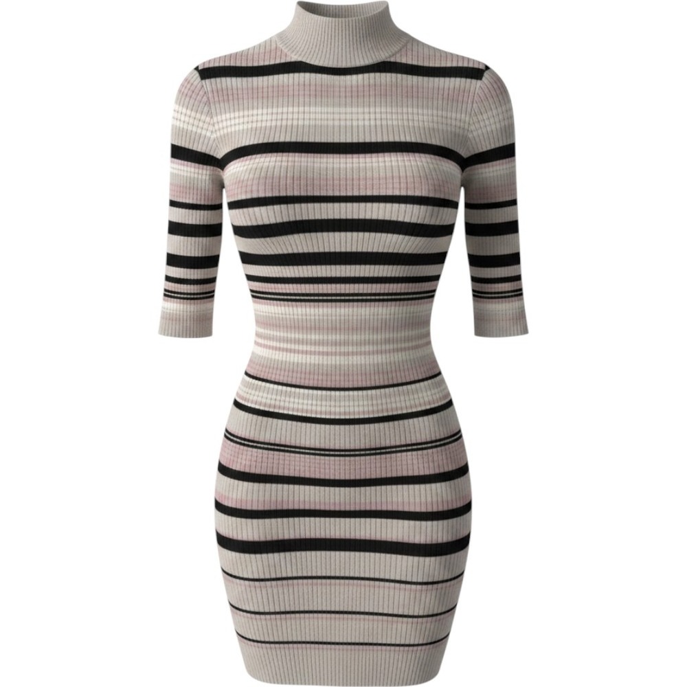 No Boundaries Ribbed Knit Dress Womens L Pink Striped Excellent Mock Neck Mini